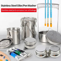 Premium Oil Painting Brush Stainless Steel Washing Bucket – Sealed Portable Pen-Washing & Drying Holder for Artists, Leak-Proof Art Supplies Cleaner