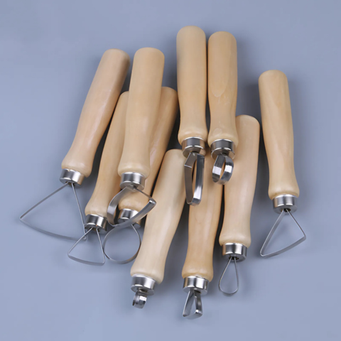 10Pcs Pottery Clay Sculpture Loop Tool Set – Stainless Steel Flat Wire with Wooden Handles for Ceramic Sculpting and Carving