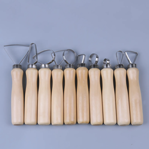 10Pcs Pottery Clay Sculpture Loop Tool Set – Stainless Steel Flat Wire with Wooden Handles for Ceramic Sculpting and Carving