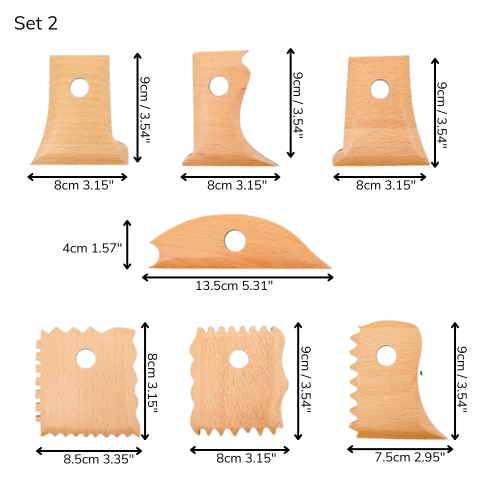 7-Piece Wooden Rib Tools for Clay – Durable Hardwood Pottery Set (Set 1 & Set 2)
