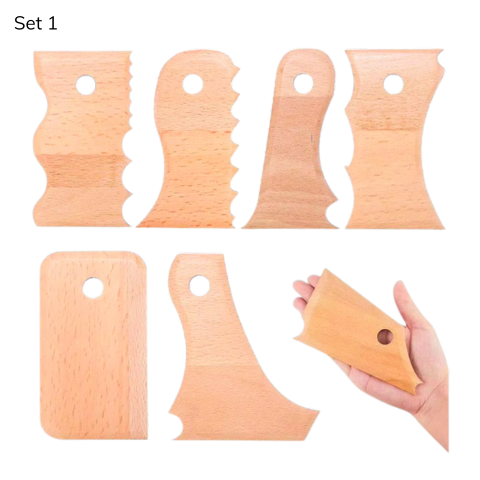 7-Piece Wooden Rib Tools for Clay – Durable Hardwood Pottery Set (Set 1 & Set 2)