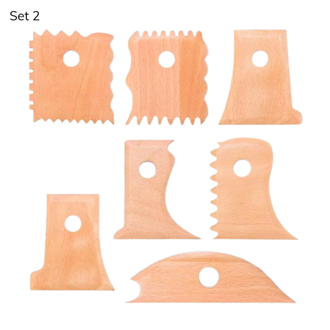 7-Piece Wooden Rib Tools for Clay – Durable Hardwood Pottery Set (Set 1 & Set 2)