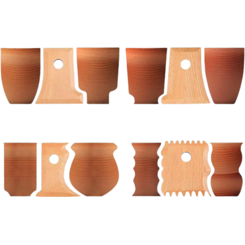 7-Piece Wooden Rib Tools for Clay – Durable Hardwood Pottery Set (Set 1 & Set 2)