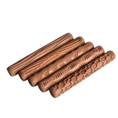High Quality Wooden Texture Roller for Clay – Hardwood Engraved Rolling Pin Set