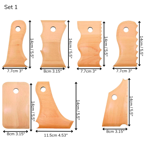 7-Piece Wooden Rib Tools for Clay – Durable Hardwood Pottery Set (Set 1 & Set 2)