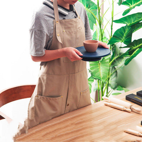 Premium Canvas Pottery Split Leg Apron – Long Ceramic Artist Apron with Separate Tool Pockets for Men & Women